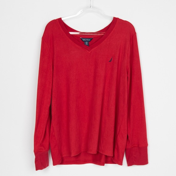Nautica Mens Red Long Sleeve V‎ Neck T-Shirt Top Soft Stretch Large - Picture 2 of 13